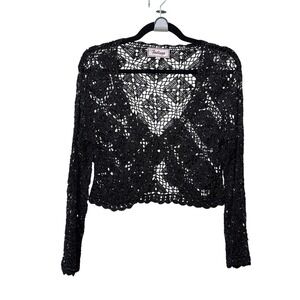 Y2K Feelings Black‎ Crochet Sequined Shrug Cropped Cardigan Bolero Sparkly